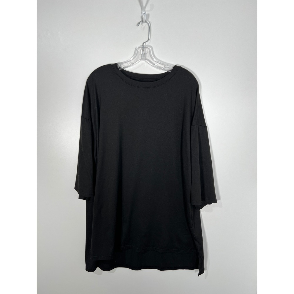 Oversized Black Solid Short Sleeve T-Shirt Casual Minimalist Top XXL